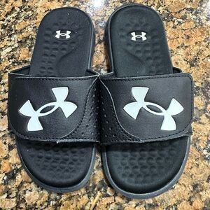 Under Armour Kids Black Slide Sandals with White Logo